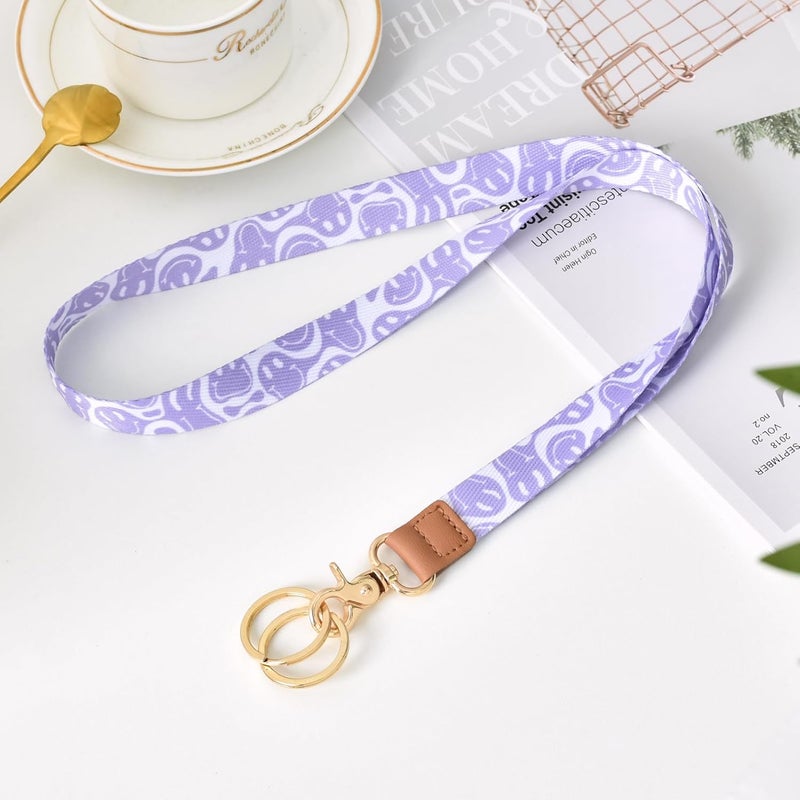 Knagsfa Lanyards for Keys, Neck Lanyards for ID Badges with Metal Hook, Cute Keychain Lanyard for Women, Purple Smile - Image 5